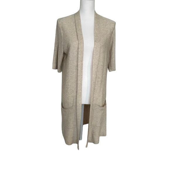 Eileen Fisher short sleeve long open cardigan tencel wool blend size S - Picture 1 of 10